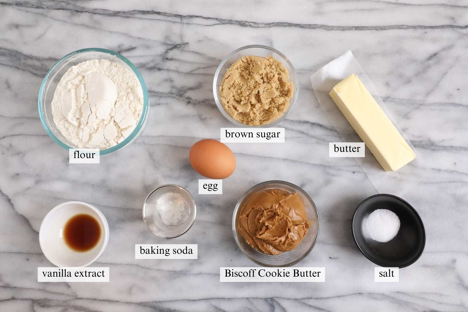 Ingredients needed to make Biscoff Blondies.