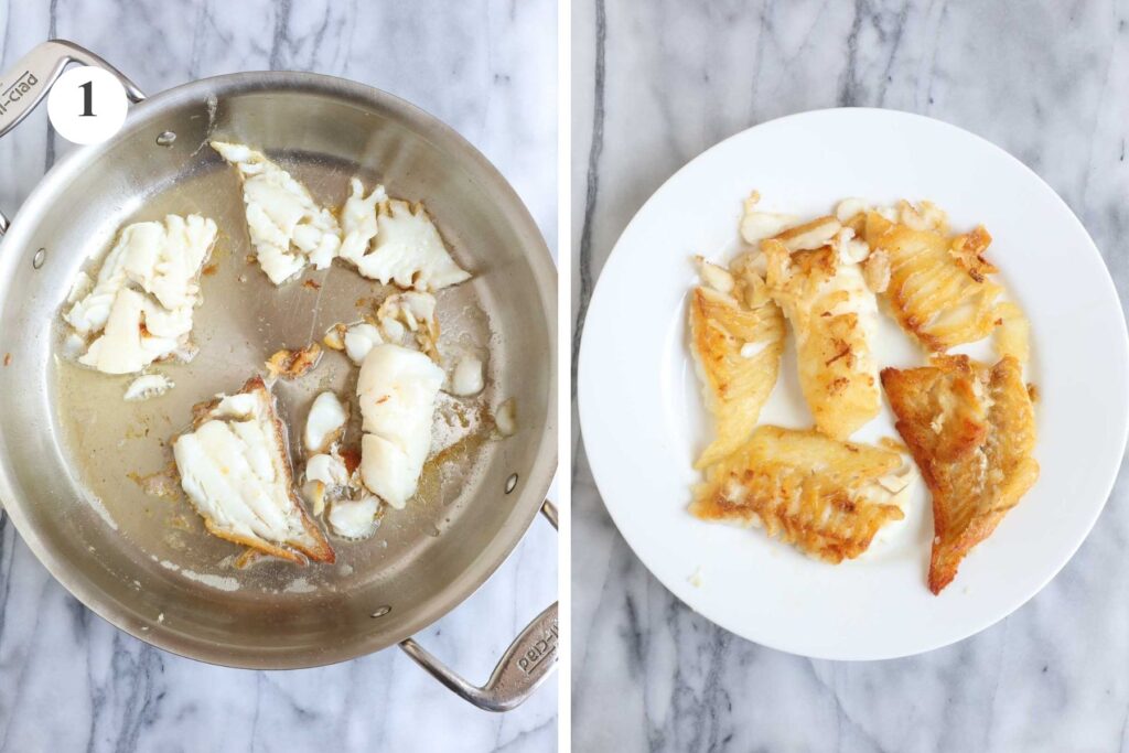 Pan Seared Cod in a White Wine Tomato Basil Sauce - Elle & Pear