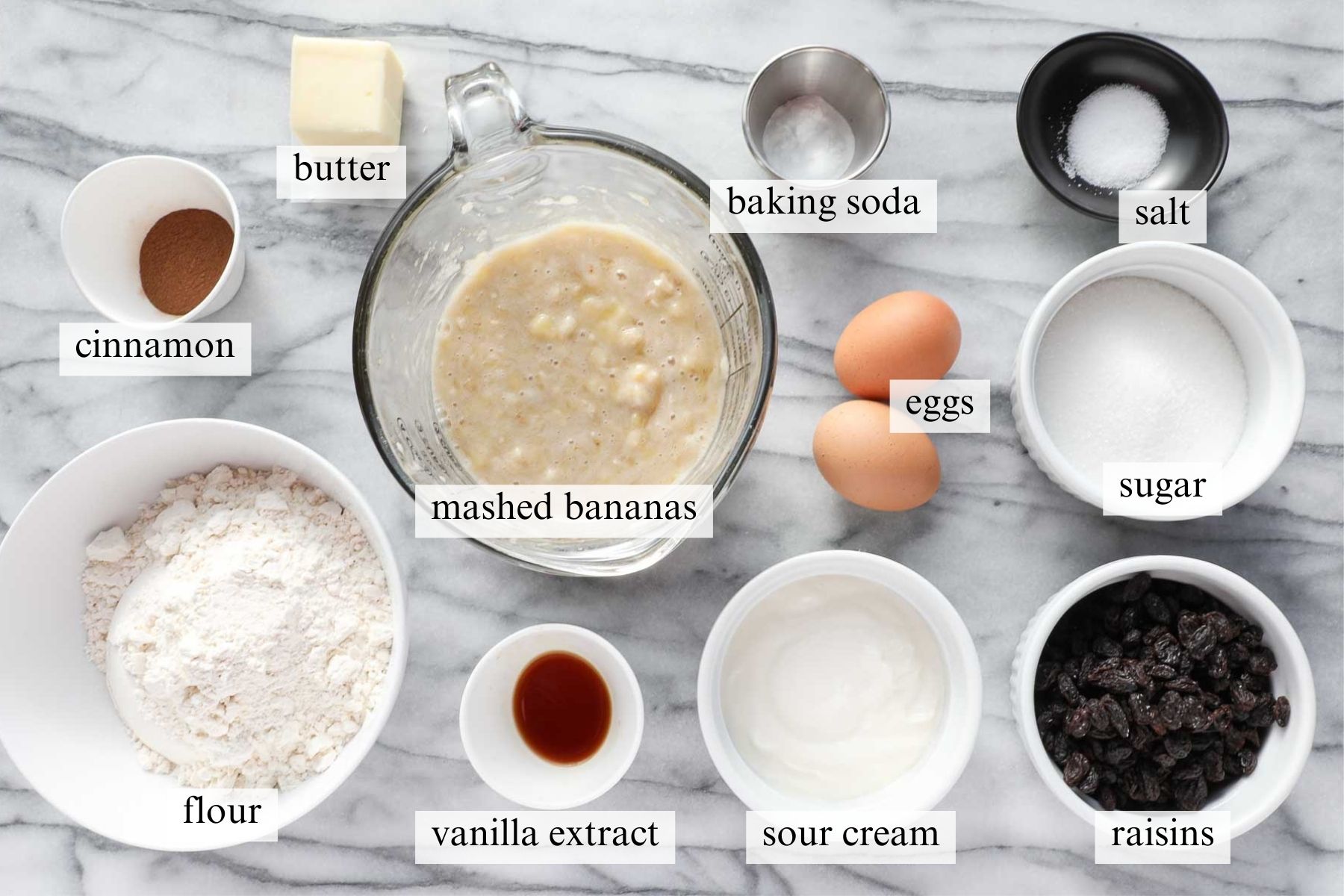 Ingredients for Banana Raisin Bread