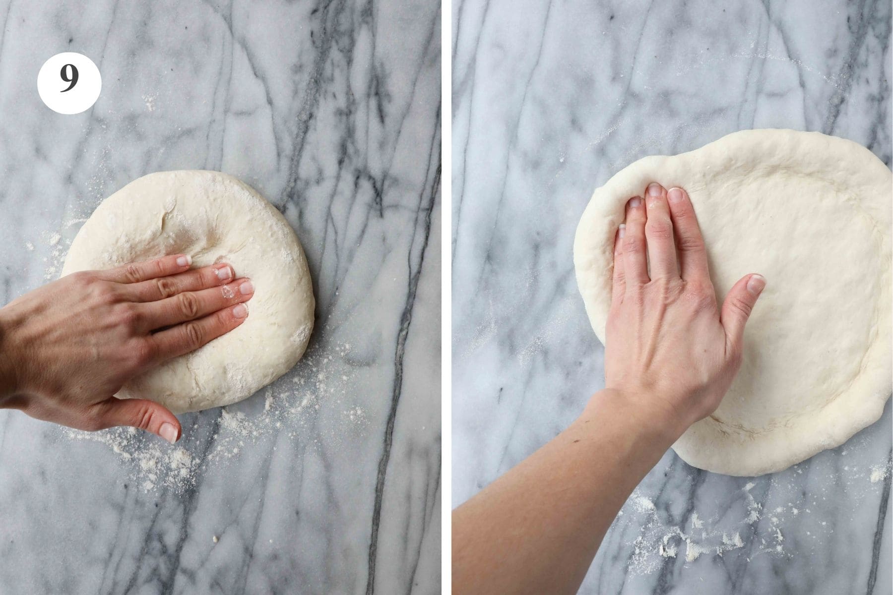 Pressing the air in the dough to the edges to shape the crust.
