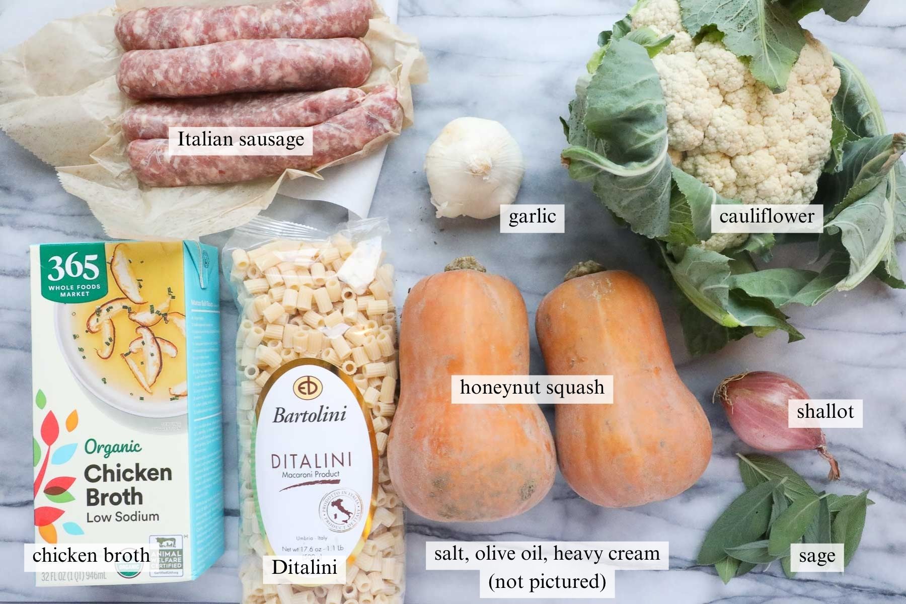 The ingredients needed to make Honeynut Squash Soup.