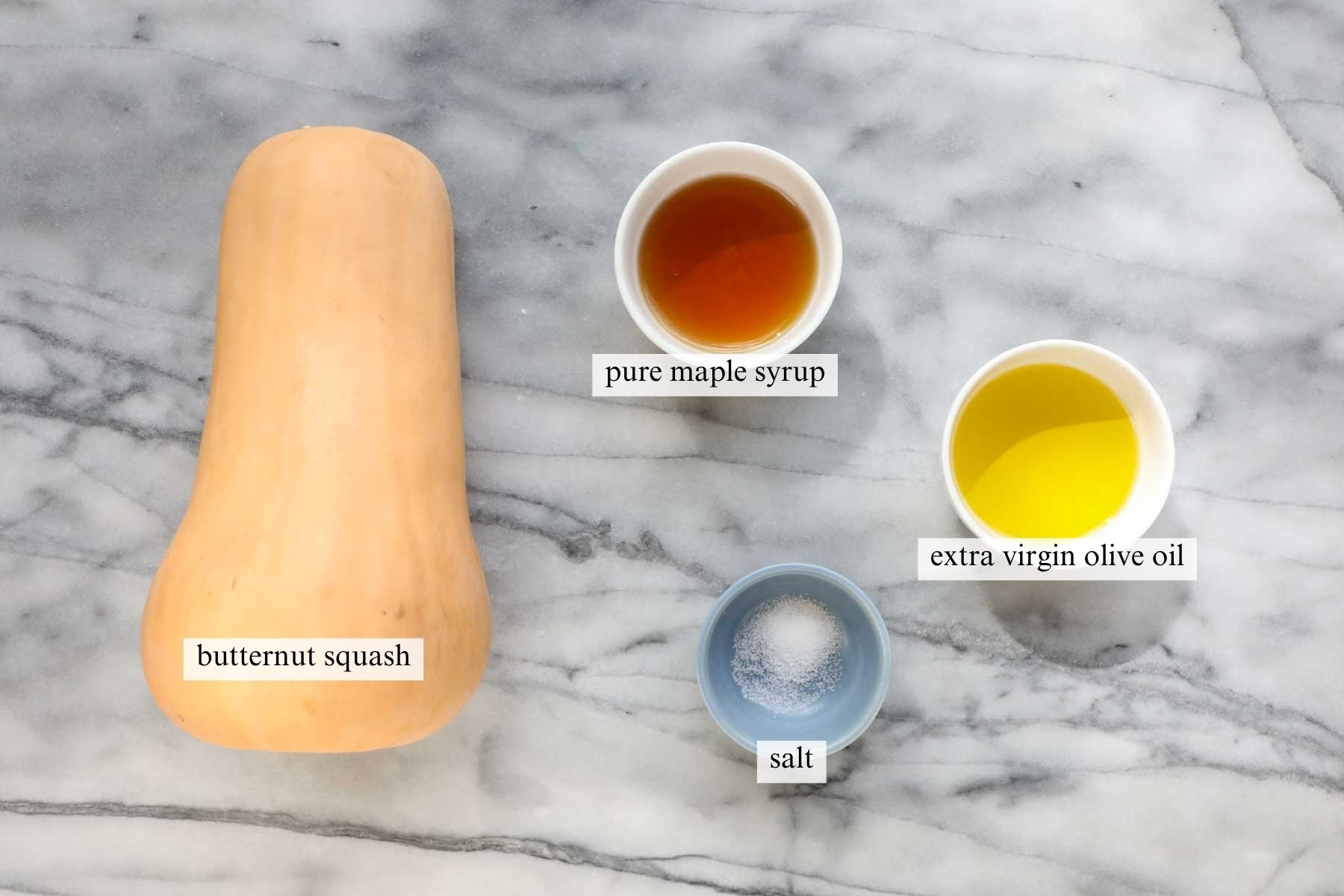 The ingredients needed to make Maple Roasted Butternut Squash.