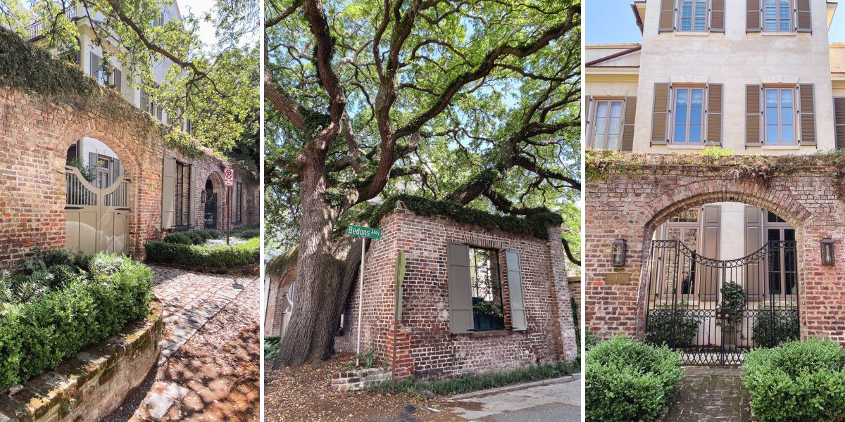 Architectural details of the homes behind Rainbow Row in Charleston, SC.