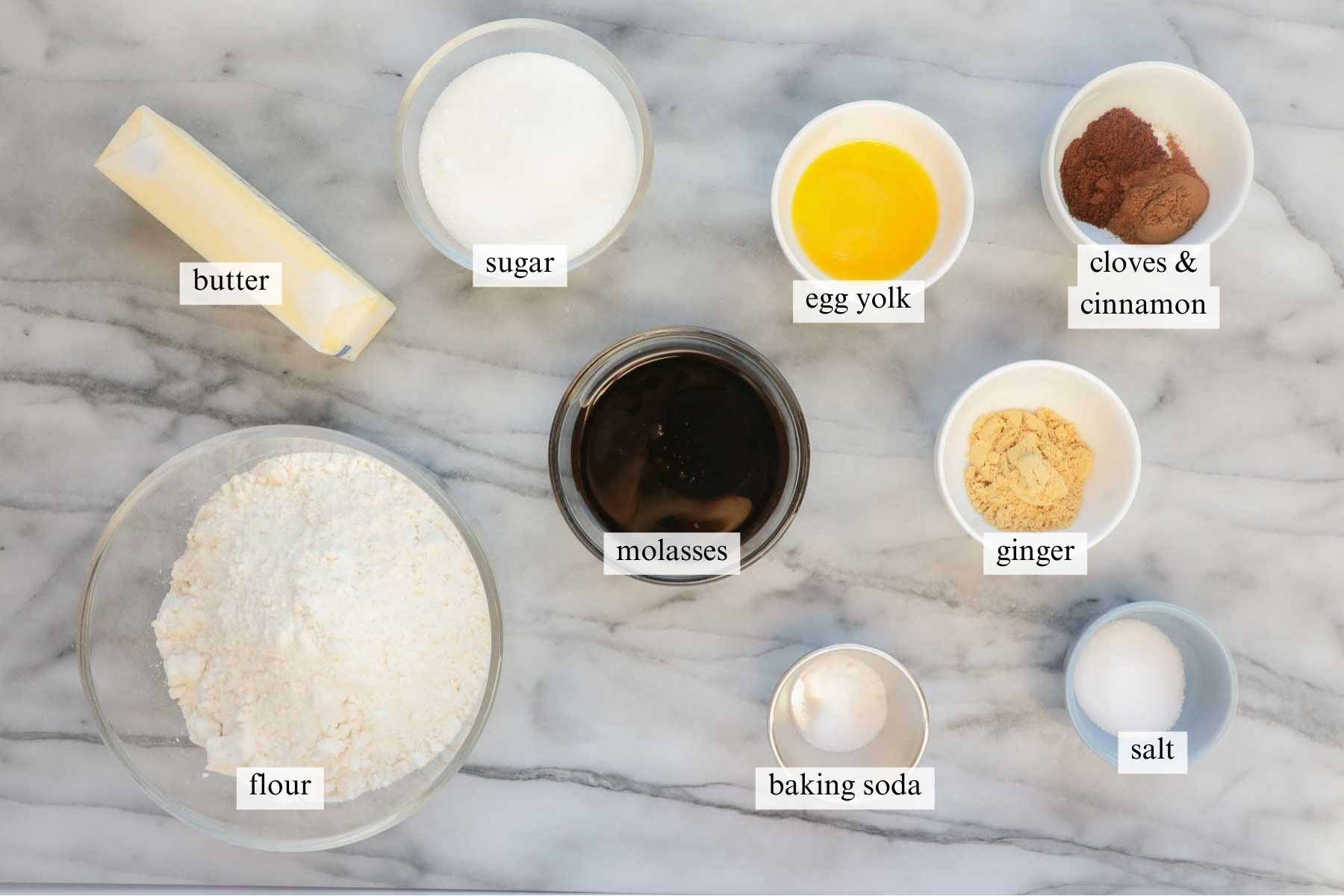 The ingredients needed to make Cut Out Gingerbread Cookies.