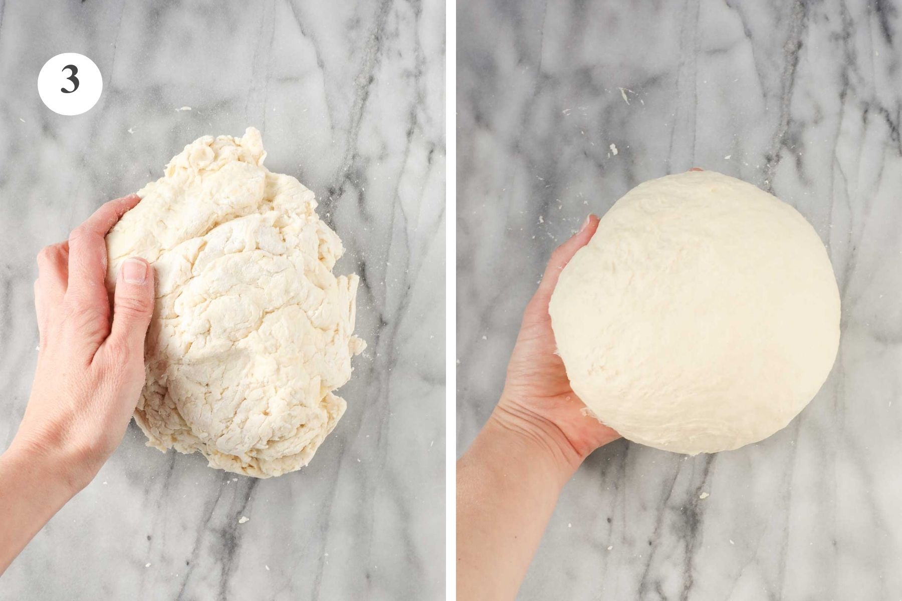The dough before and after kneading.