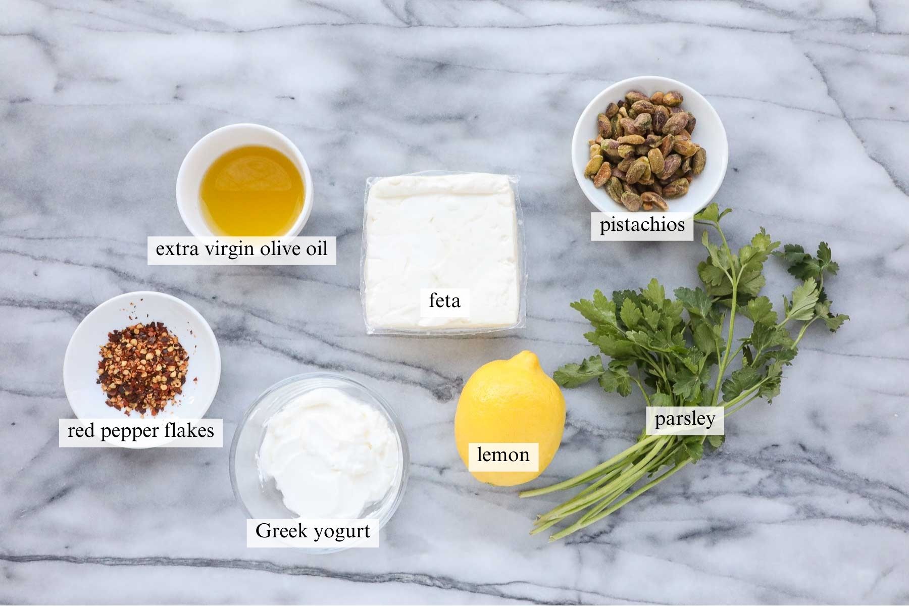 The ingredients needed to make Thick and Creamy Lemon Whipped Feta.