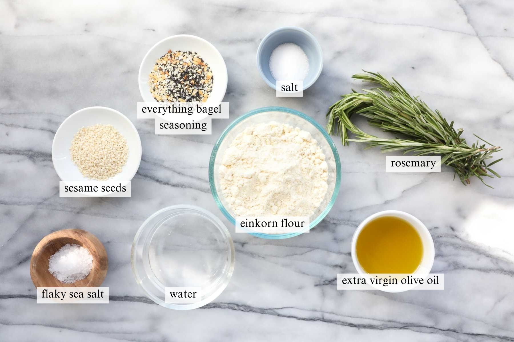 The ingredients needed to make Easy Homemade Einkorn Crackers.