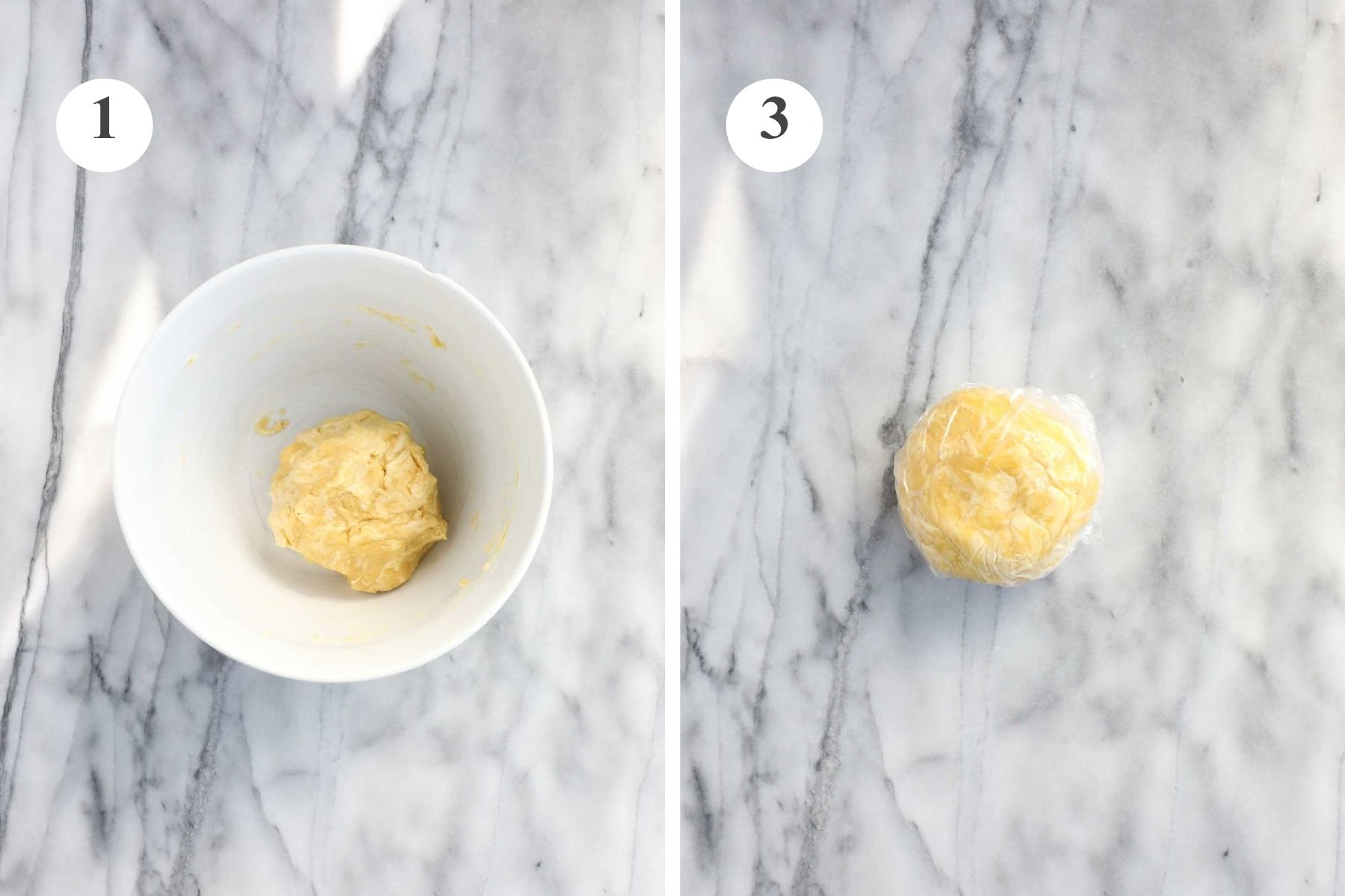 The Einkorn Cracker dough shaped in a ball in a large mixing bowl and wrapped in plastic wrap.