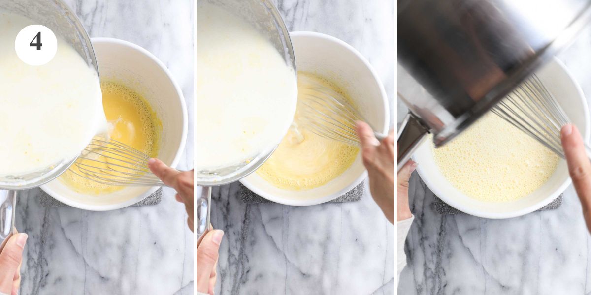 Combining the remaining heavy cream with the egg yolk mixture.
