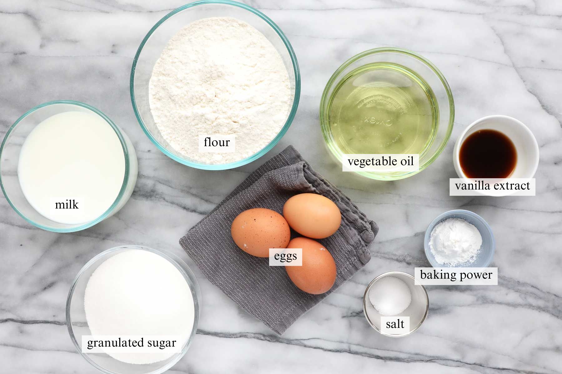 The ingredients needed to make the Cake Without A Mixer.