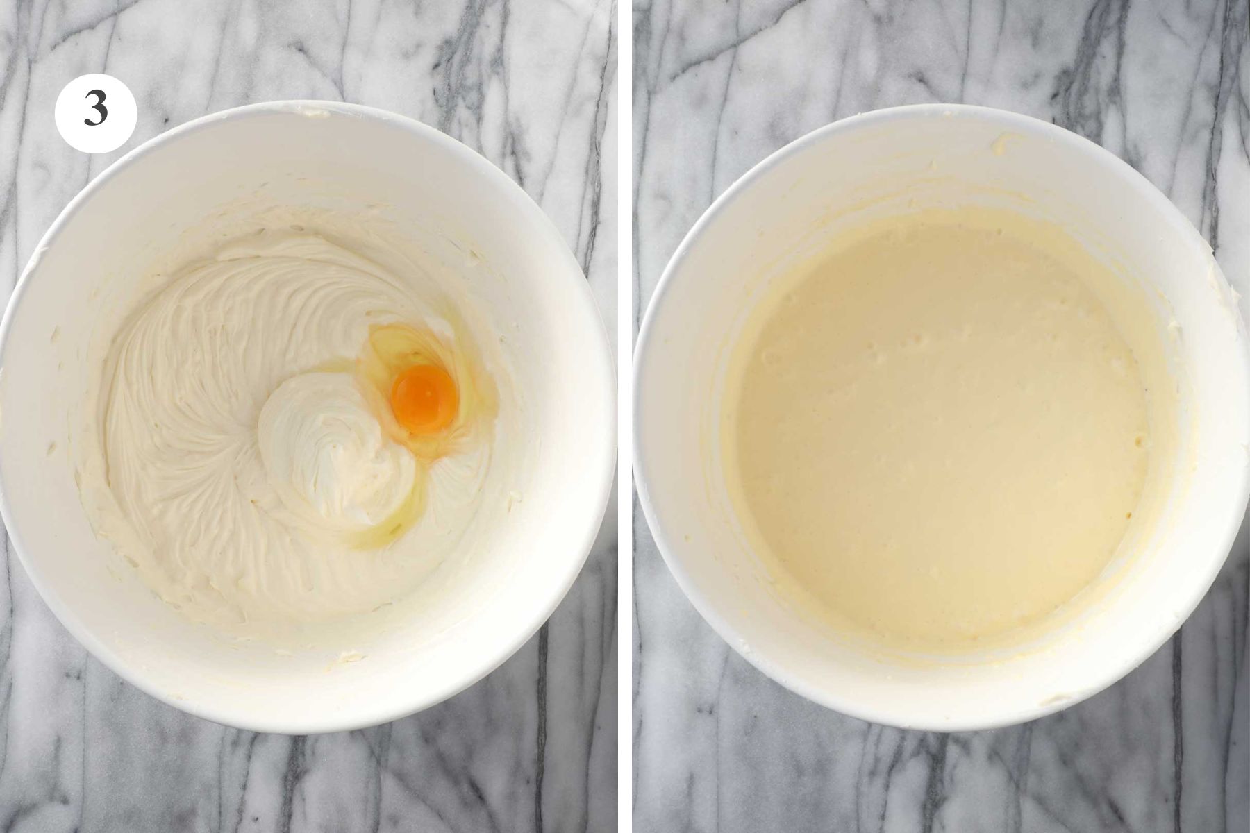 The eggs added to the mixture one at at time until light and creamy.