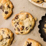Chocolate Chip Cookies Without A Mixer displayed on a warm brown background.