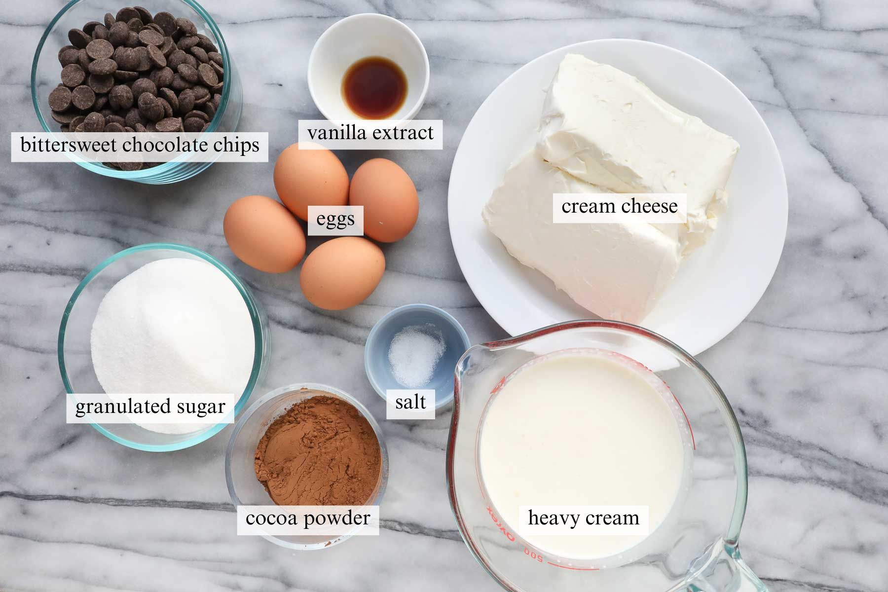 The ingredients needed to make Chocolate Loaf Basque Cheesecake