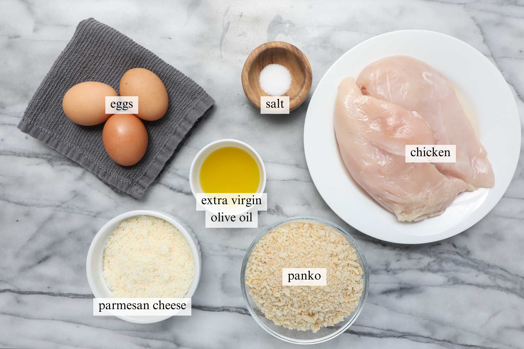 The ingredients needed to make the crispy chicken in this Cobb Salad with Crispy Chicken.