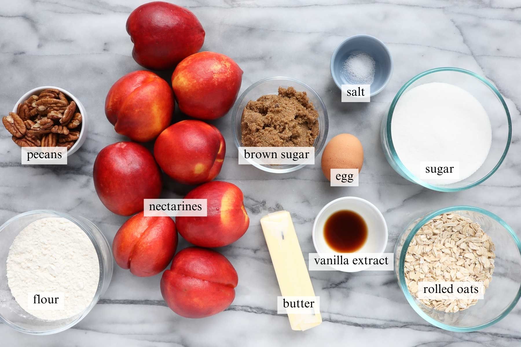 The ingredients needed to make Nectarine Cobbler.